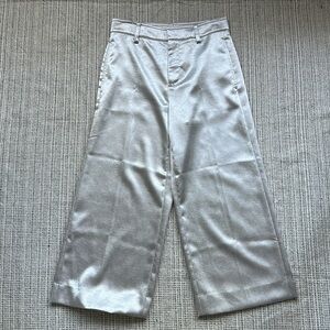 VINCE Silver Liquid Metallic Wide Leg Crop Pants sz 2 NWOT XS